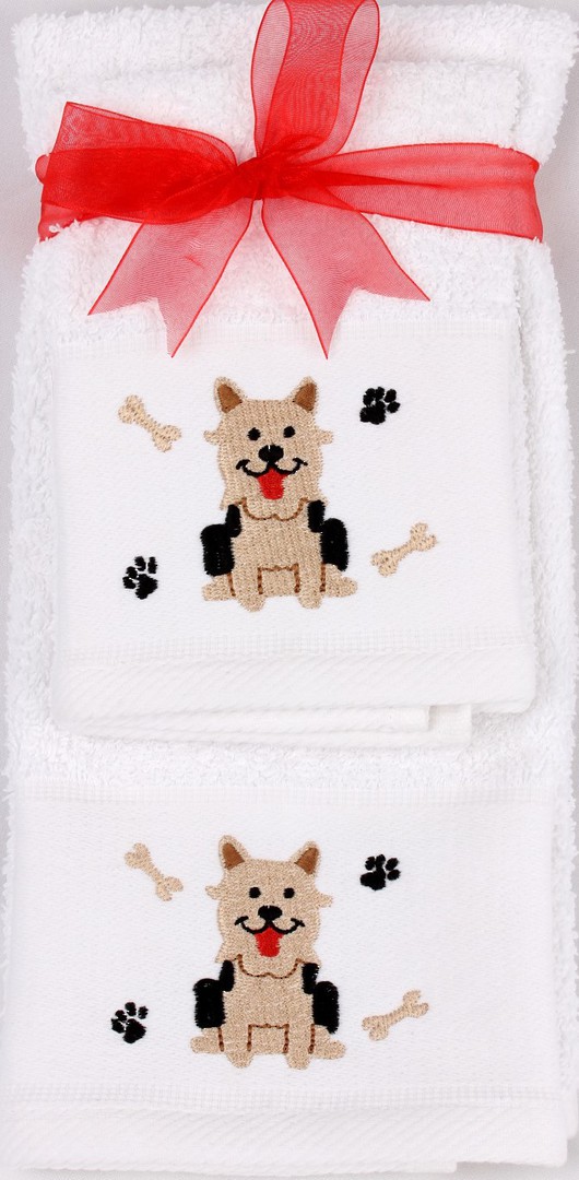 Matching Embroidered Handtowel and facecloth gift set-dog Code: FH-DOG image 0